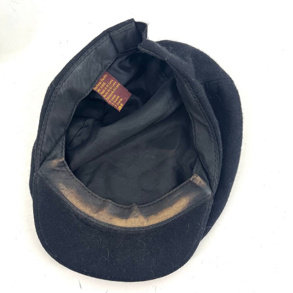 Dorfman Pacific Vintage Black Wool Peaked Flat Cap XL Newspaper Boy - Picture 5 of 6